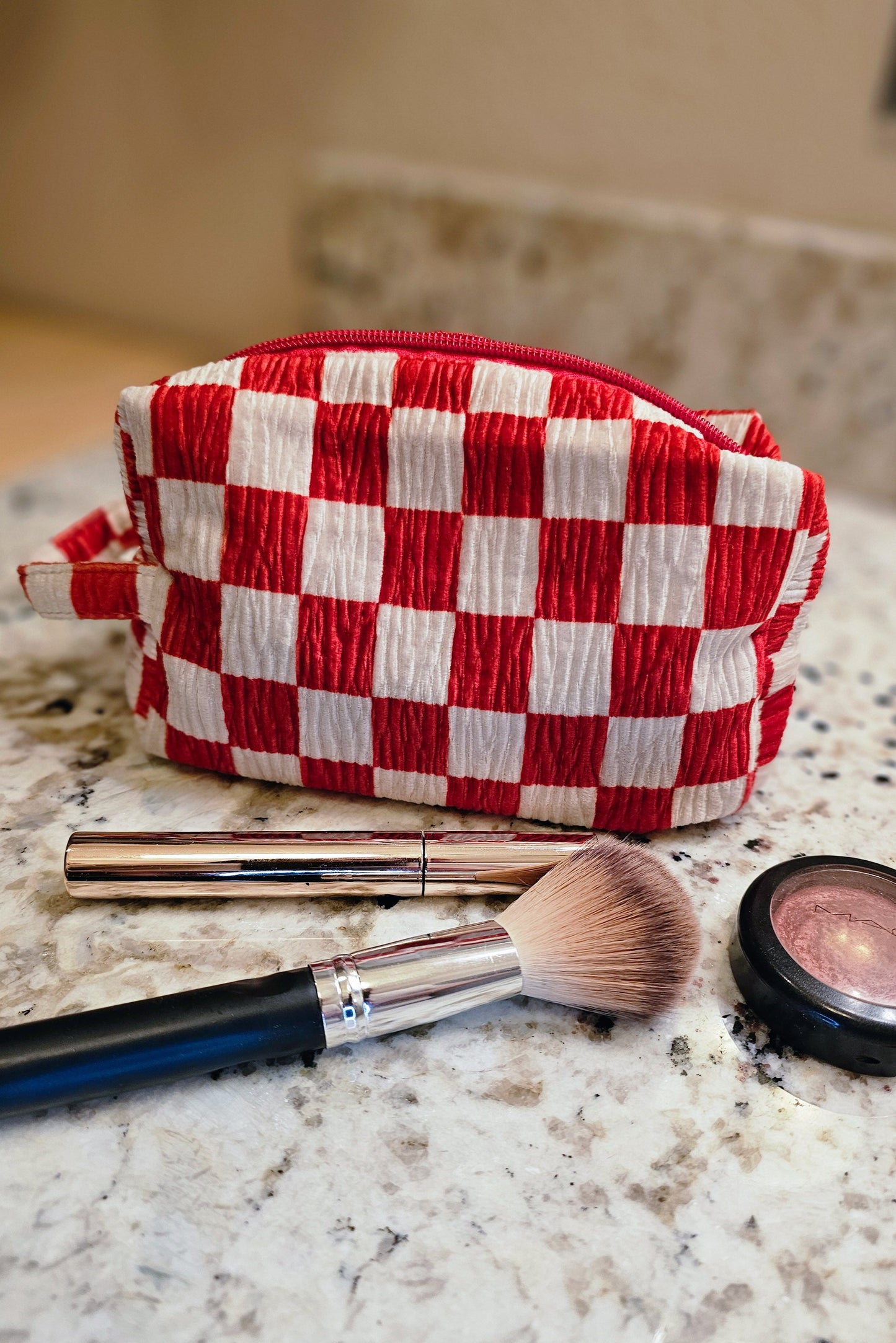 Checkered Cosmetic Bag